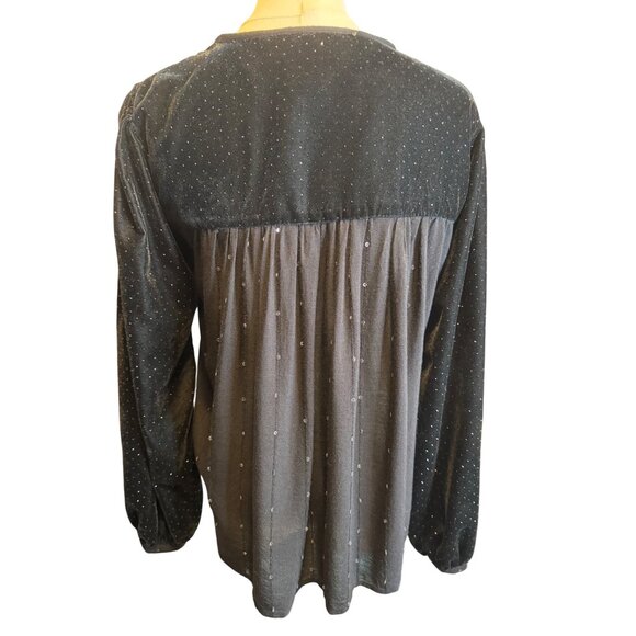 ZARA Medium Black Velvet & Sequins Long Sleeve Top Delicate Tie Neckline - Picture 7 of 11